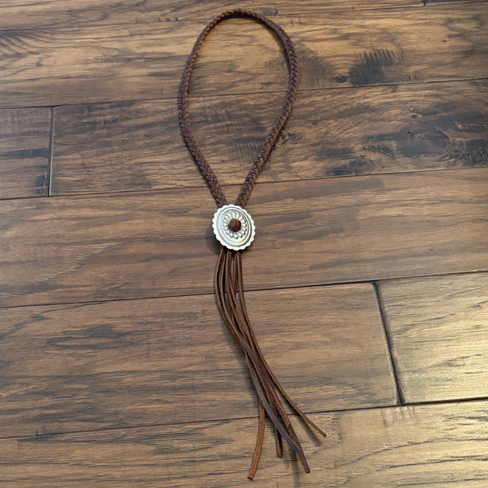 Brown Braided western bolo tie Necklace